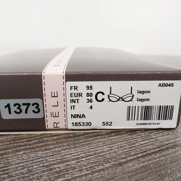 New! Simone Perele Balconette Bra Womens 36C Blue Lace Sheer Unlined Underwire - Picture 10 of 10